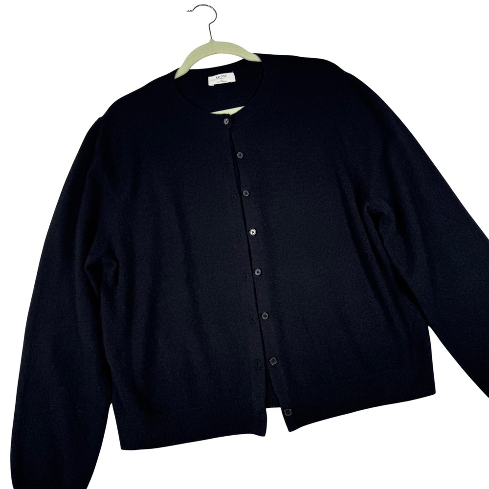 Aritzia Cardigan Women XL Black 100% Cashmere Button Front Crew Neck 121635 Lux